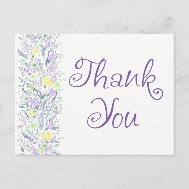 Postal Floral Gracias Corazones Purple Lavender (Anverso)