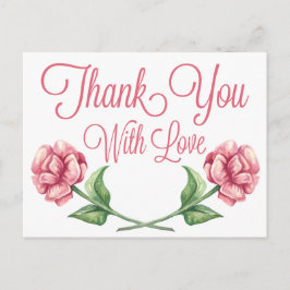 Postal Floral Gracias Flor de color de agua rosa rosa