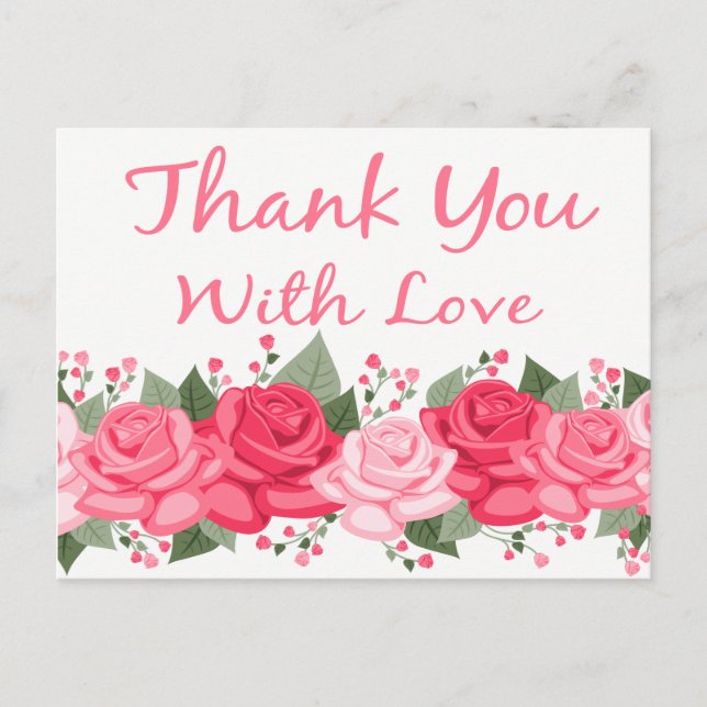 Postal Floral Gracias Flores Rosas Amor Blanco Rosa (Anverso)