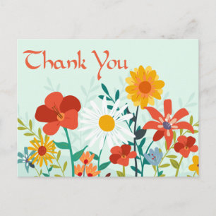 Postal Floral Gracias Mint Green Wildflowers Postcard