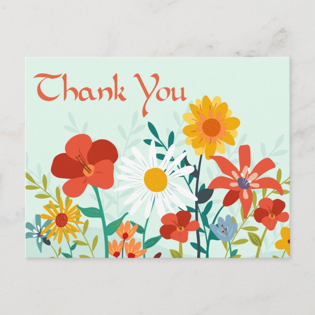 Postal Floral Gracias Mint Green Wildflowers Postcard (Anverso)