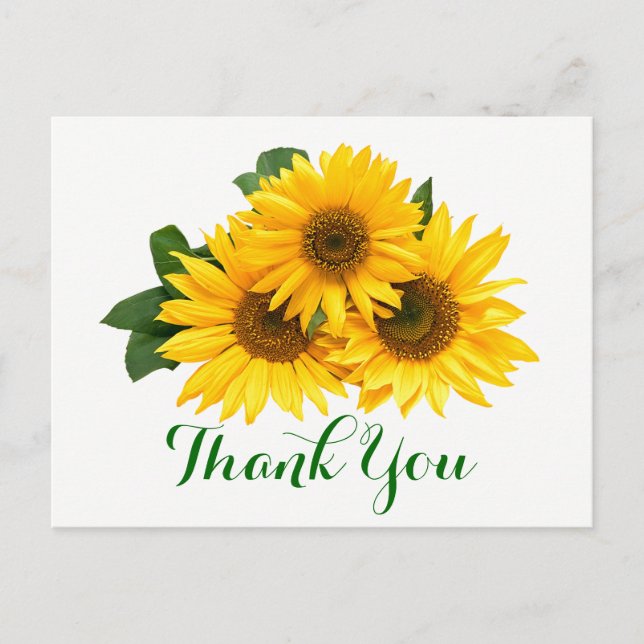 Postal Floral Gracias Sunflower Flores Amarillas y Verdes (Anverso)
