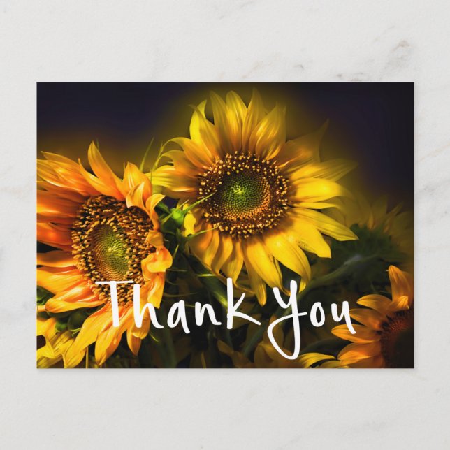 Postal Floral Gracias Sunflowers Amarillo Flor Negro (Anverso)