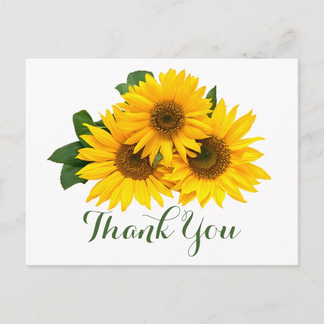 Postal Floral Gracias Sunflowers Flores Amarillas y Verde (Anverso)