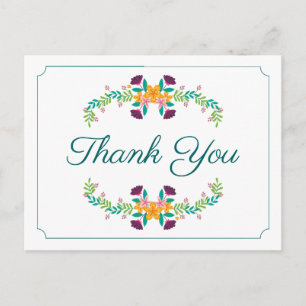 Postal Floral Gracias Verde Flor Boda Vintage Boho