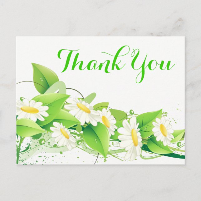 Postal Floral Green Gracias Flores De Daisies Blancos (Anverso)
