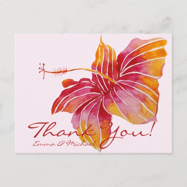 Postal Floral Hawaii Hibiscus Gracias Postcard Boda (Anverso)