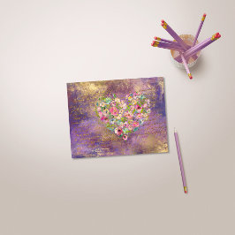 Postal Floral Heart Gold Antigüedad Handwriting