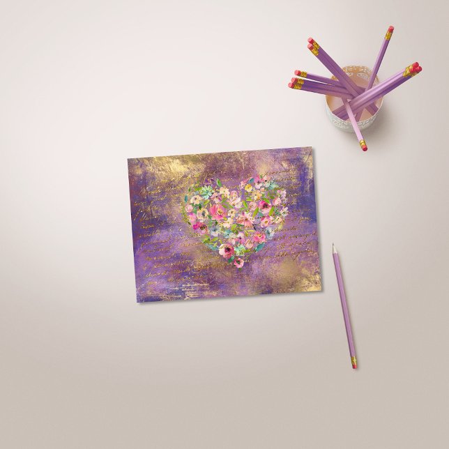 Postal Floral Heart Gold Antigüedad Handwriting (Subido por el creador)