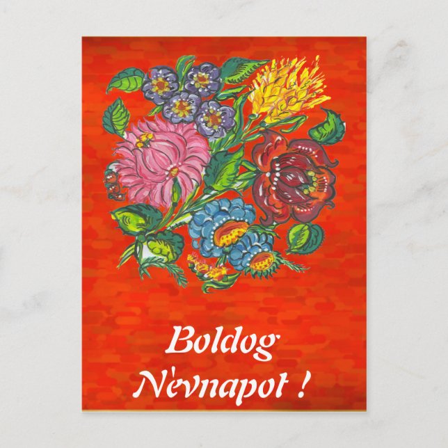 Postal Floral húngara en impresión de puesta de sol (Anverso)