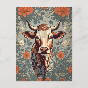 Postal Floral inspirada por William Morris, Vintage Cow