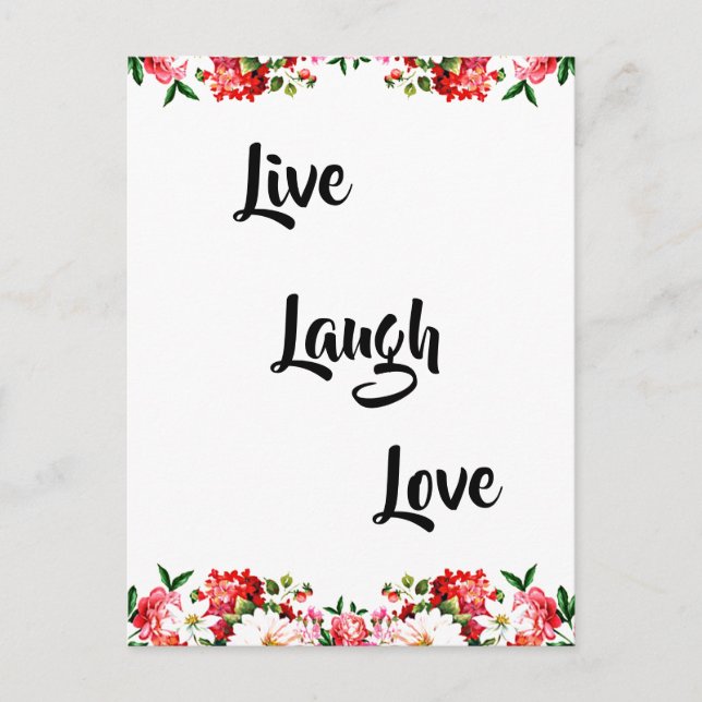 Postal Floral "Live, Laugh, Love" Elegante (Anverso)