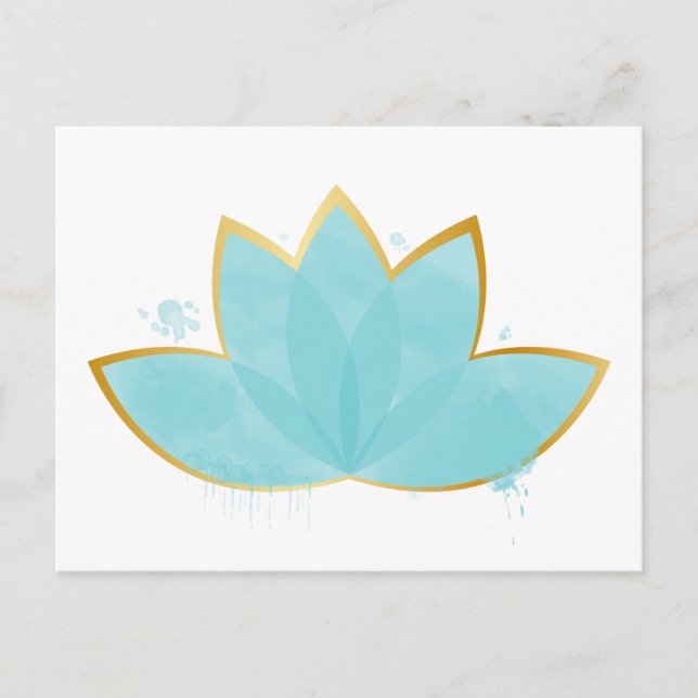 Postal Floral Lotus acuarela Seafoam Blue & Faux Gold (Anverso)