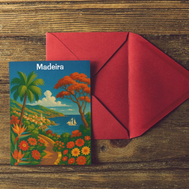 Postal Floral Madeira Vintage Travel Art (Floral Madeira Vintage Travel Art Postcard)