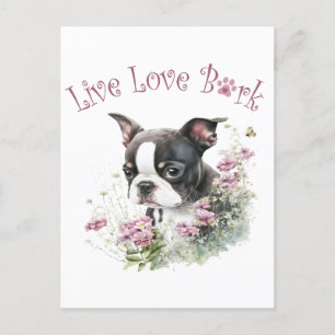Postal Floral madre de perro de Boston Terrier