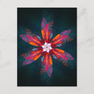 Postal Floral Mandala Flores Naranja Azul Rojo Resumen