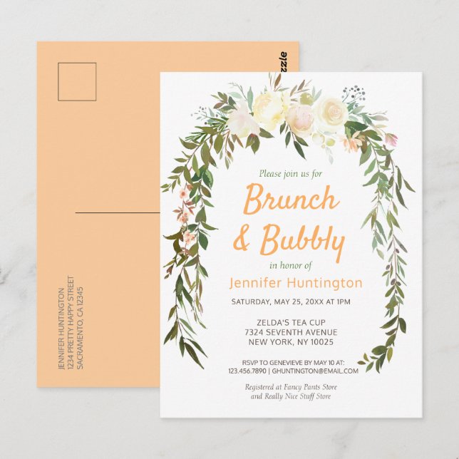 Postal Floral Marfil Peach Brunch & Bubbly Bridal Shower (Anverso / Reverso)