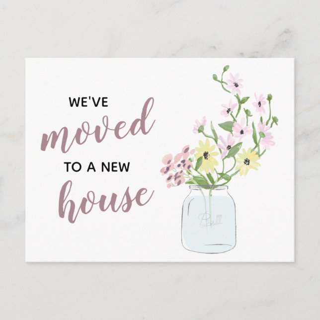 Postal Floral Mason Jar Hemos Mudado Nueva Dirección Movi (Anverso)