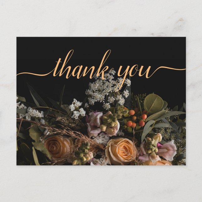 Postal Floral, naranja añeja oscura Gracias Postca (Anverso)