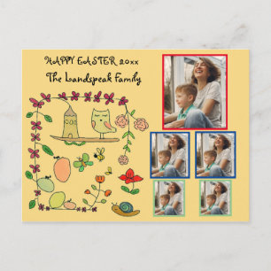 Postal Floral, naturaleza y búho Feliz Pascua 5 fotos Col