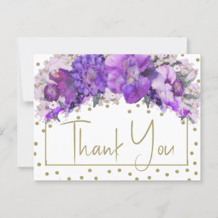 Postal Floral Oro Confeti Morado Gracias