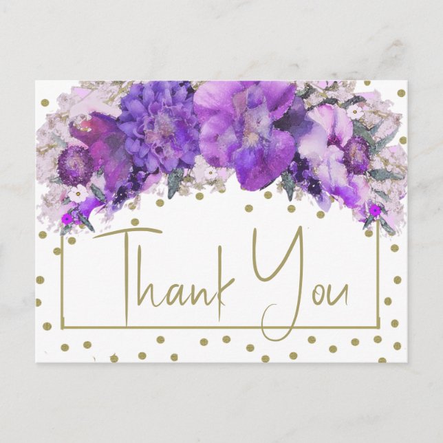 Postal Floral Oro Confeti Morado Gracias (Anverso)