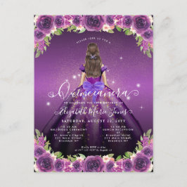 Postal Floral Oscuro Morado Glam Princesa Quinceanera