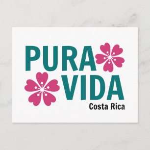 Postal Floral Pura Vida Rosa y Diseño Verde