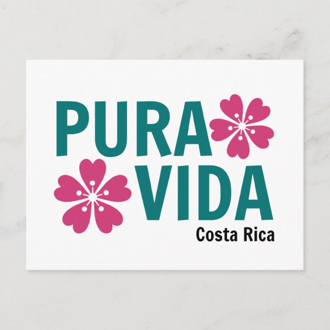 Postal Floral Pura Vida Rosa y Diseño Verde (Anverso)