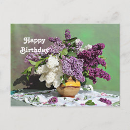 Postal Floral Purple and White Lilacs Bouquet Cumpleaños