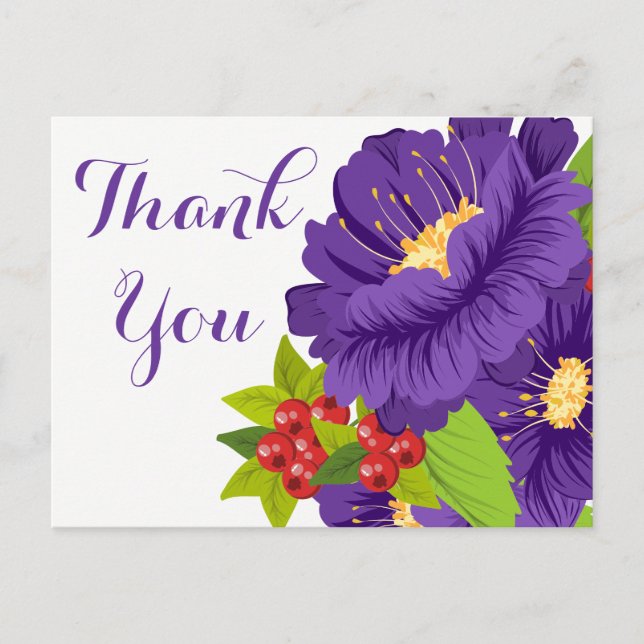Postal Floral Purple Gracias Flores - Boda (Anverso)