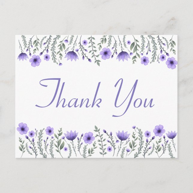Postal Floral Purple Gracias Flowers Wedding Party (Anverso)