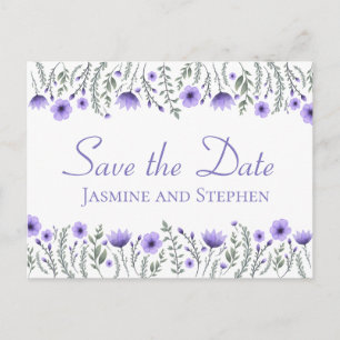 Postal Floral Purple Save the Date Boda Engagement