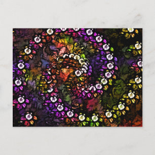 Postal floral púrpura fractal Psicodelia espiral arcoiris