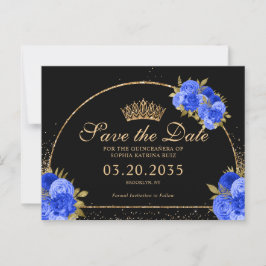 Postal Floral Quinceanera, Purpurina del oro azul real ne