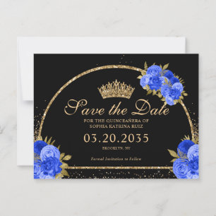Postal Floral Quinceanera, Purpurina del oro azul real ne