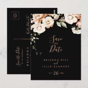 Postal Floral real formal negra salva la fecha