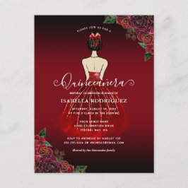 Postal Floral Red Princess Gold Birday Quinceañera