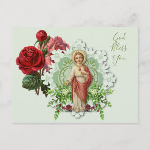 Postal Floral religiosa Jesús Católico Vintage  