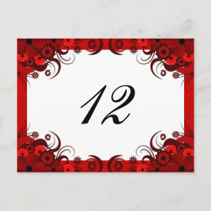 Postal Floral roja en la mesa de recepción blanca Número 