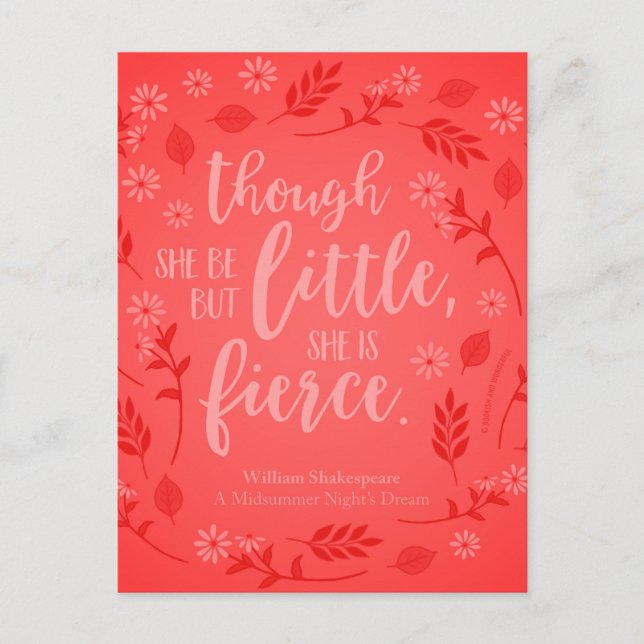 Postal Floral Roja Pequeña Pero Fierce William Shakespear (Anverso)