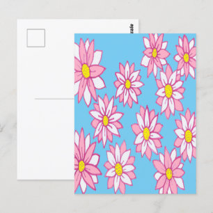 Postal Floral rosa blanca y azul