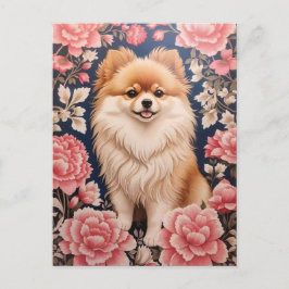 Postal Floral rosa de perro de Pomerania