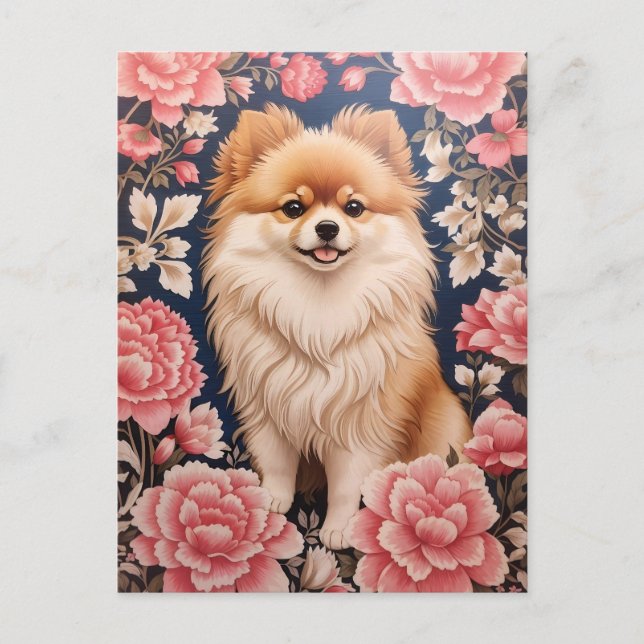 Postal Floral rosa de perro de Pomerania (Anverso)