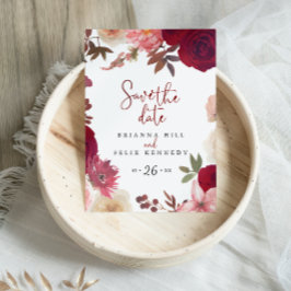 Postal Floral rosa de Rubor de Borgoña salva la fecha