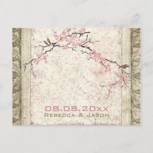 Postal floral rosa japón cerezo flor boda primavera