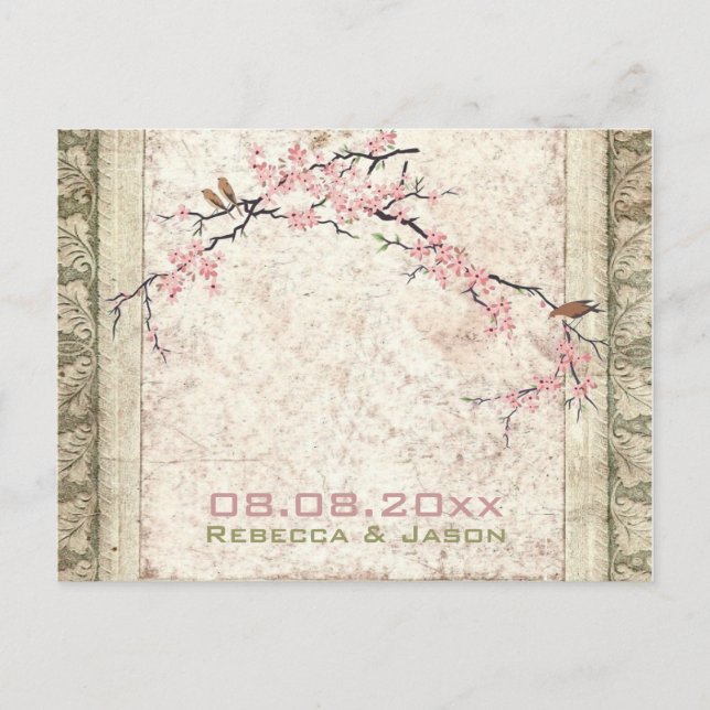 Postal floral rosa japón cerezo flor boda primavera (Anverso)
