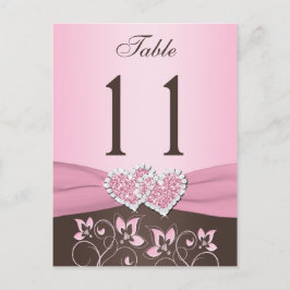 Postal Floral rosa, marrón, número de tabla cardíaca tarj