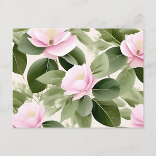 Postal Floral rosa suave con patrón de hojas de eucalipto