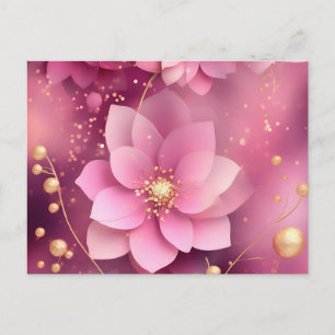 Postal Floral rosa y dorada vibrante
